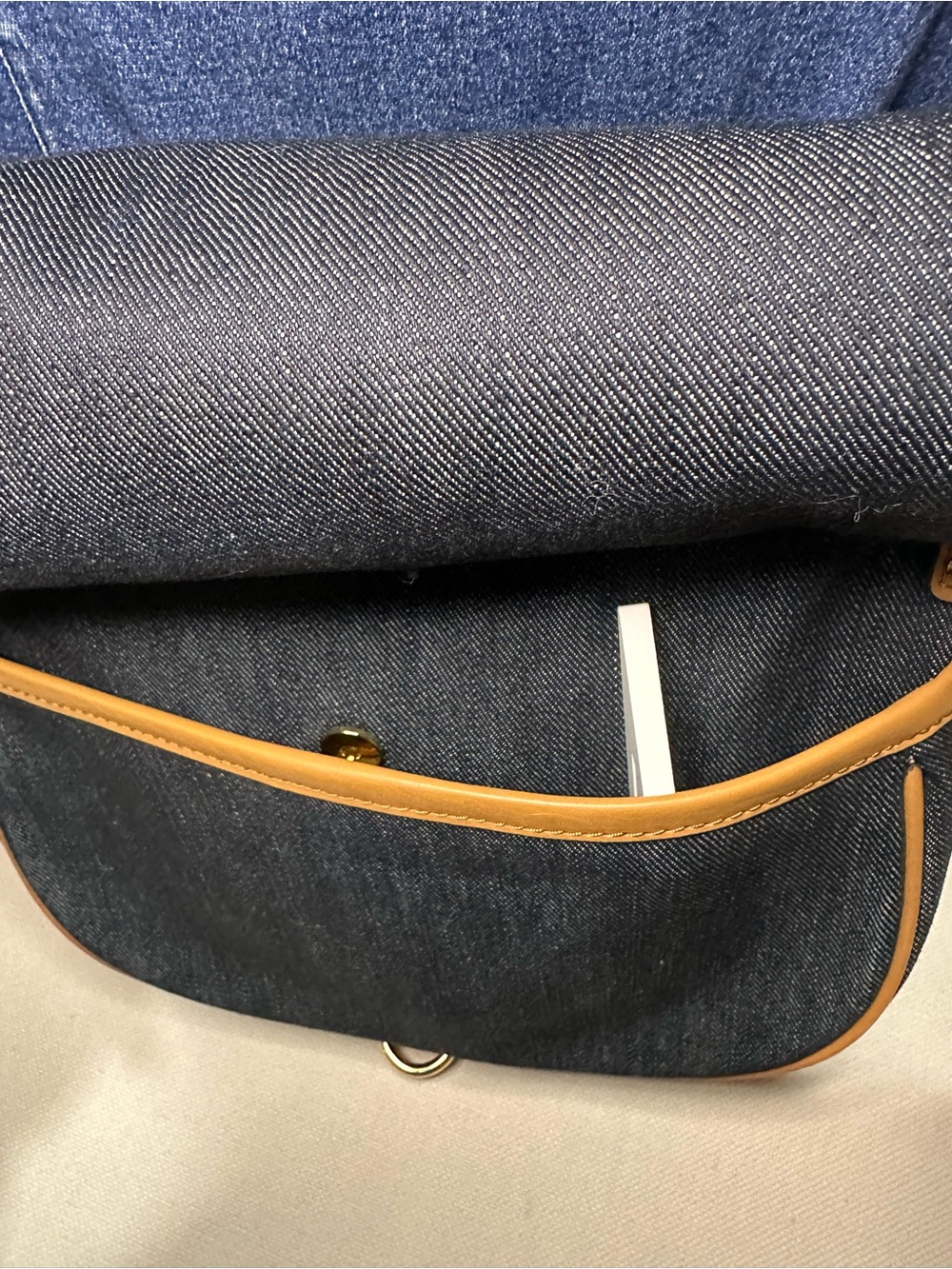 Michael Kors Jamie Denim and Tan Leather Crossbody Saddle Bag - Picture 13 of 14
